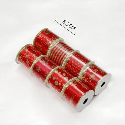 China Custom Red Snowflake Chirstmas/Christmas Decor 63mm New Product Printed Red Ribbon Garland Christmas Ribbon NewYear Decoration for sale