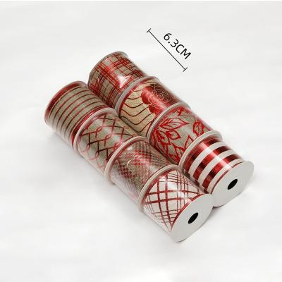 China Custom Christmas Red Decorative Ribbon Chirstmas Decor 63mm New Product Burlap Ribbon For Garland Decoration Bow for sale