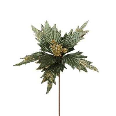 China Hot Sale Glitter Flower Green Christmas Artificial Flower Christmas Shimmer Sprinkle Flower Green Glitter Poinsettia Green Flower for sale