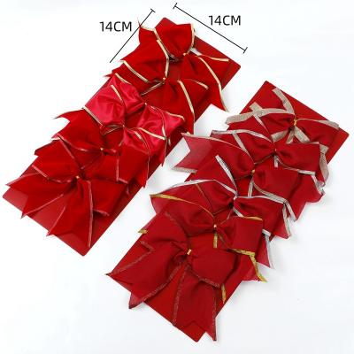 China Farmhouse Burlap Bow 14*14cm NewYear Rustic Red Bowknot Piling Christmas Bow For Making Christmas Craft Supplies Gift Pack for sale