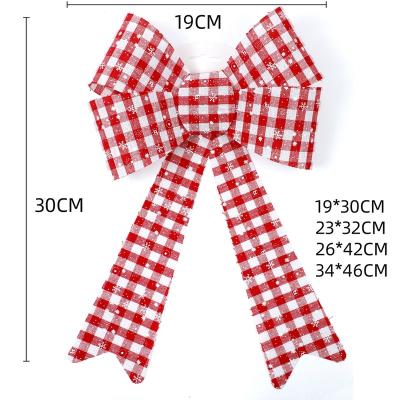 China Rustic Farmhouse Burlap Bow 19*30cm PVC Christmas Burlap Bow For Rustic Farmhouse Black Buffalo Plaid Red Bow For Christmas Craft Supplies for sale