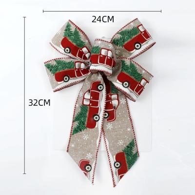 China Holiday Bow Ornament 24*32cm Print Snowflake Maple Leaf Burlap Ribbon Christmas Bow Print Red Bow For Garland Gift Wrap garland for sale