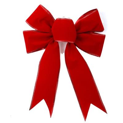 China Christmas Day Decoratiom 24*32cm Red Flock Bow Christmas Bow For Winter Xmas Party Decoration Supplies for sale