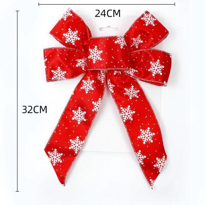 China Red Snowflake Christmas Bow Christmas Day Decoratiom 24*32cm Satin Bow For Winter Xmas Party Decoration Supplies for sale