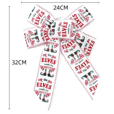 China Holiday Bow Ornament 24*32cm Printing Bowknots Snowflake Ribbon Christmas Bow For Wreath Garland Gift Wrap for sale