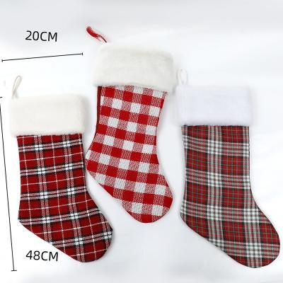 China Christmas Ornament Stocking 20*48cm Red Plaid Christmas Buffalo Decorative Stockings Screen Christmas Stocking With Plush Cuff For Christmas Tree for sale