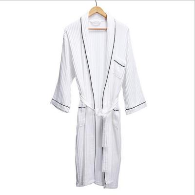 China RTS QUICK DRY Wholesale Luxury Waffle Hotel White Cotton Bathroom Towel Long Robe Summer Striped 100% Bathrobe for sale