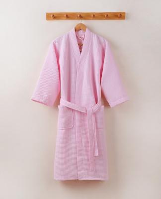 China 100% Unisex RTS Waffle Bathrobe Teen Kids Cotton Breathable Kimono Collar Bathroom Towel Robe Robe With Belt for sale