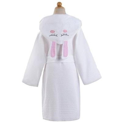 China 100% Breathable Pink Dressing Gowns Kids Kimono Cotton Long Robe Kids Waffle Design Rabbit Hooded Bathrobe for sale