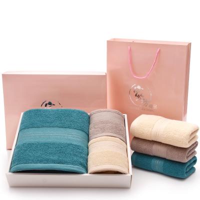 China Promotion Gifts Child Safe Customized Towels Set Embroidery 100% Cotton Logo Towel With Gift Box for sale