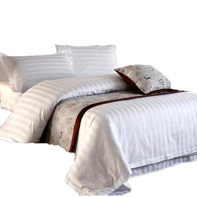 China Nondisposable 100% Cotton Stripe Bed Sheets Hotel Bed Cover Set White With Stripe Pillowcase for sale