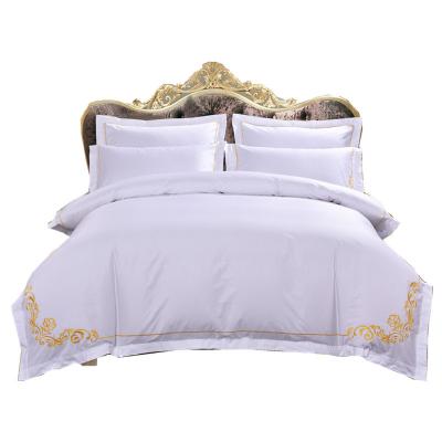 China Nondisposable 100% Cotton Comforter Hotel Bed Cover Set Luxury White Embroidery Quilt Cover With Pillowcase for sale