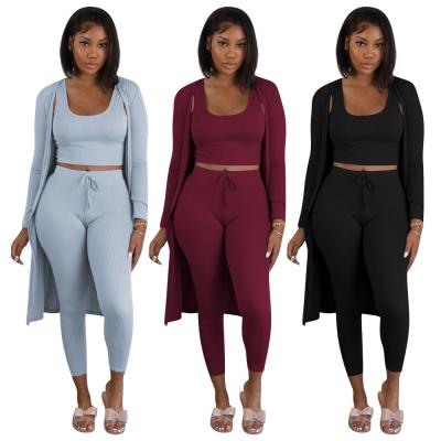 China 2021 new arrivals more solid waist fall design ladies Anti-wrinkle the latest 3 piece long pants set women's clothing equipment clothing for sale