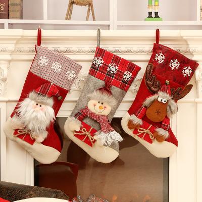 China Fabric Christmas Stocking Great Christmas Gift Bags Fireplace Decoration Jars New Year Candy Holder Xmas Decor For Home for sale