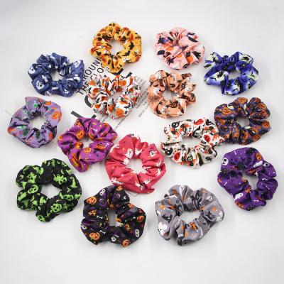 China European and American Style Halloween Pumpkin Bat Spider Printing Scrunchies for Women Horror Hair Accessories Elastic Band Hair Rope Hair Ring for sale