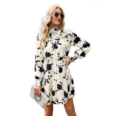 China Breathable 2023 Spring High Quality Long Sleeve Midi Flora Dress For Women for sale