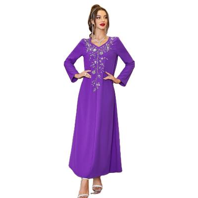 China Polyester Recommend Traditional Muslim Clothing Beads Accessories V Neck Regular Sleeve Long Skirt for sale