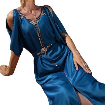 China Polyester Heavy Industry Manual Sewing Beads Middle East Party Holiday Dress Slimming Slim Fit Evening Dress for sale