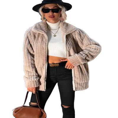 China Sustainable Women's Fashion Top Cardigan Outwear Plush Solid Color Suit Coat Fleece Jacket for sale