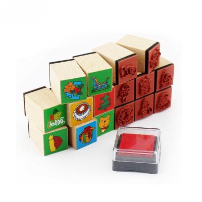 China Factory Wholesale Price School Arts Set Rubber W021X1 Professional Custom Wooden Children Toy Rubber Wooden Stamp Set for sale