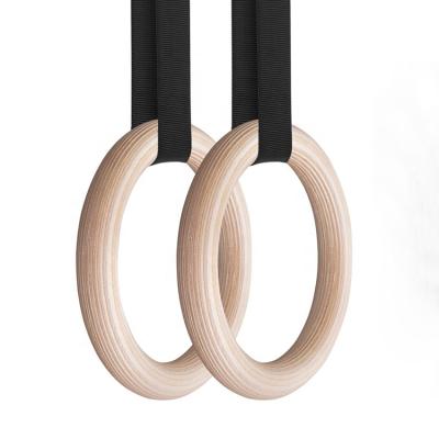 China Commercial Use Gym Wooden Ring with Wood Gymnastic Oimpic Wood Flexible Fitness Gym Workout Exercise Body Strap Buckle Rin for sale