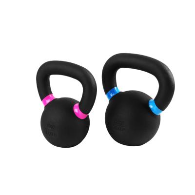 China Commercial Use Factory Powder Coated Black Cast Iron Kettlebell With Color Indication for sale