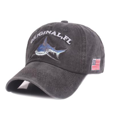 China COMMON Baseball cap men's solid color embroidered shark Sun Hat Women's summer sports outdoor leisure cap sun protection  hat for sale