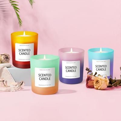 China Parties Customized Private Label Luxury Gradient Colored Glass Cup Scented Wholesale Candle for sale