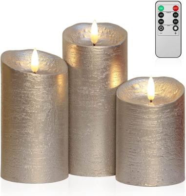 China Remote Function LED Genuine Silver Wax Flameless Candle With Remote Control Set Of 3 for sale