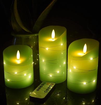 China Remote Function LED Flameless Candle with Embedded Star Light String with 10 Key 3 Piece Remote Control Set for sale