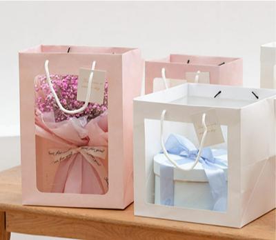 China Hot Sales Recyclable Waterproof Bouquet Paper Sack Flower Bag With Clear Window for sale