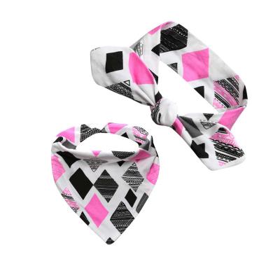 China Viable Wholesale 2Pcs Cotton Scarf Print Collar Headbands Turban Knot Baby Headwear Infant Headband Bibs for sale