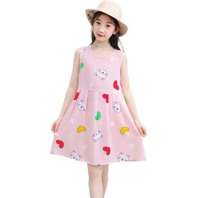 China Anti-wrinkle girls dress 2021 summer silk cotton skirt child clothing dress kids clothes girl dresses for sale