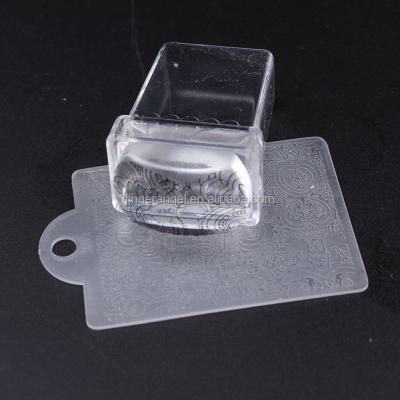 China Soft Clear Silicone Nail Art Template Stamper And Plastic Scraper Stamping Flat And Clear Transparent Jelly Nail Stamper for sale