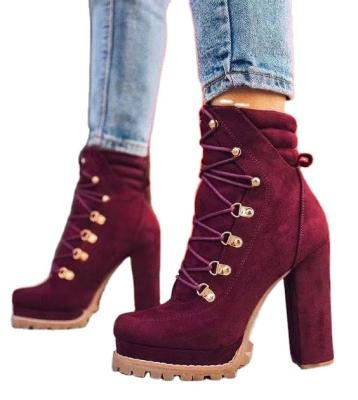 China 2023 High Quality Lit Autumn And Winter Women'S S Suede Boots Short Lace Up Waterproof Platform High Heel Boots“ for sale