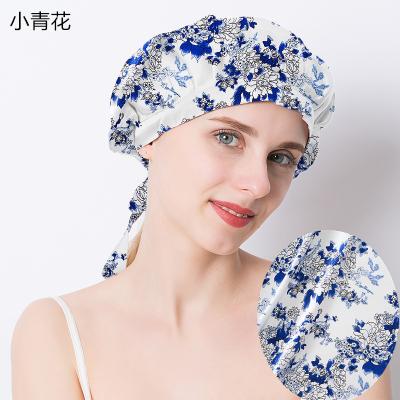 China Japan and Korea style night sleepwear high quality wholesale adjustable lace-up silk hats main cover ladies pour hat women home use satin silk hood for sale