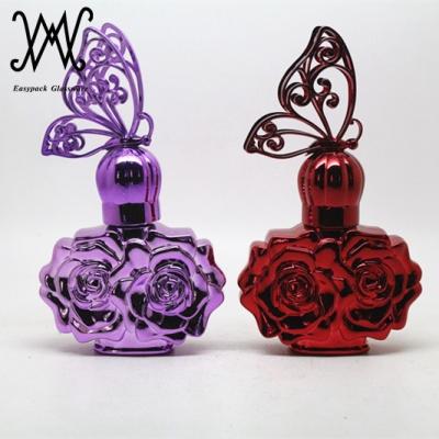 China Personal Care 30ml Crystal Glass Perfume Bottles Rose Shape In Plated Finish for sale