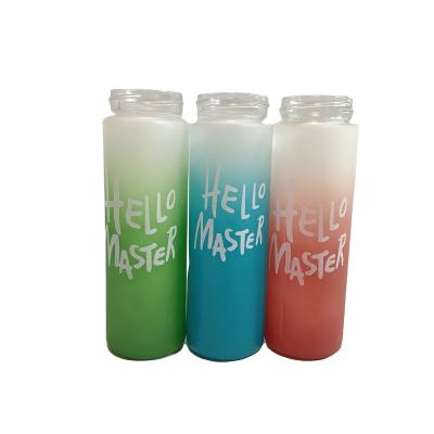 China 450ml 480ml Beverage Color Glass Water Head Frosted Beverage Bottle Hello With Silicone Plastic Cap Customize Logo for sale