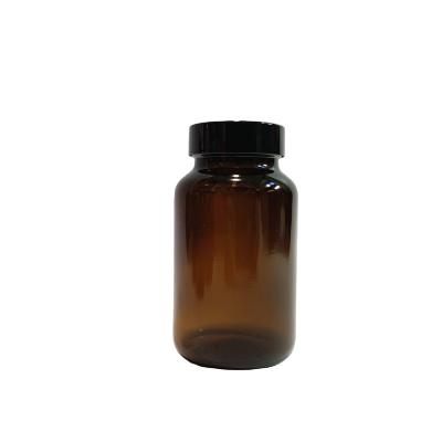 China 250ml Pharmaceutical Wide Mouth Amber Glass Vitamin Pharmaceutical Bottle With Black Plastic Lid for sale