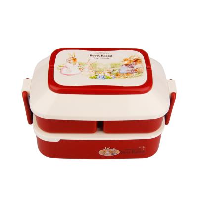 China Wholesale 2 Layers Microwavable pp Plastic School Microwavable Fork And Spoon Bento Lunch Box Set With Kids Picnic for sale