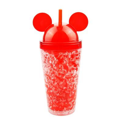 China Double Wall 450ML Mickey Mouse Sustainable Freezer Gel Food Grade Plastic Acrylic Straw Cup for sale