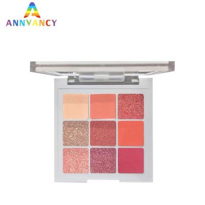 China Custom 9 Color Pigmentation Eyeshadow Glitter Eyeshadow Palette Waterproof Makeup Cosmetics Eyeshadow Palette Wholesale Supplier With Logo for sale