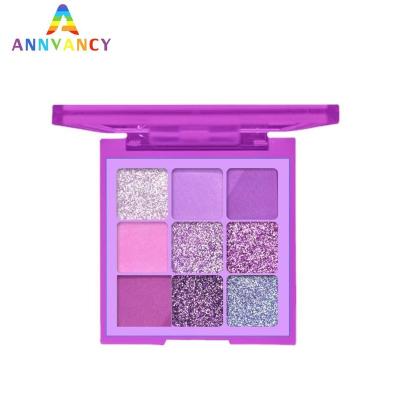 China Cosmetics New Waterproof 9 Color Eyeshadow Palette Wholesale Supplier Customized Vegetarian Purple Eyeshadow Palette for sale