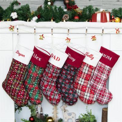 China Christmas Stocking Plaid Snowflake Glitter Print Cotton Personalized Canvas Fireplace Hanging Decorations/Canvas for sale