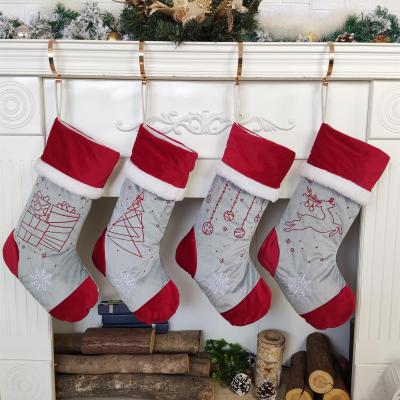 China 2021 Original New Design Embroidery Christmas Stocking Fireplace Polyester Thin Line Hanging Decoration for sale