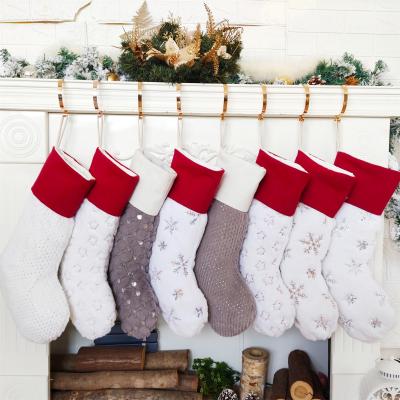 China 2021 New Design Polyester Plush Glitter Christmas Original Fireplace Stocking Hanging Decoration for sale