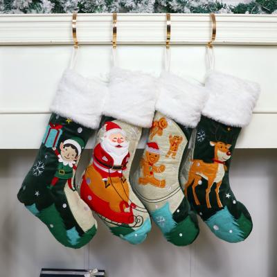 China 2021 New Design Polyester Christmas Space Original Jigsaw Stocking Fireplace Hanging Decoration for sale