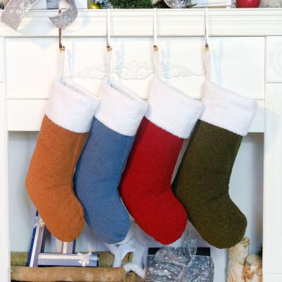 China Polyester 2022 New Original Design Teddy Cashmere Christmas Stocking Fireplace Hanging Decoration for sale