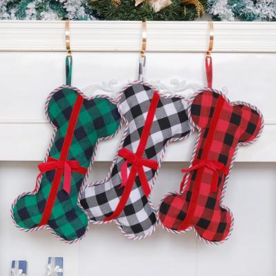 China New Design Polyester 2022 Original Diamond Plaid Dog Christmas Stocking Fireplace Hanging Decoration for sale