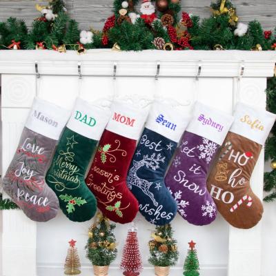 China Luxury Christmas Stocking Cotton Personalized Embroidery Classic Velvet Ornament Canvas / Hanging Decoration for sale